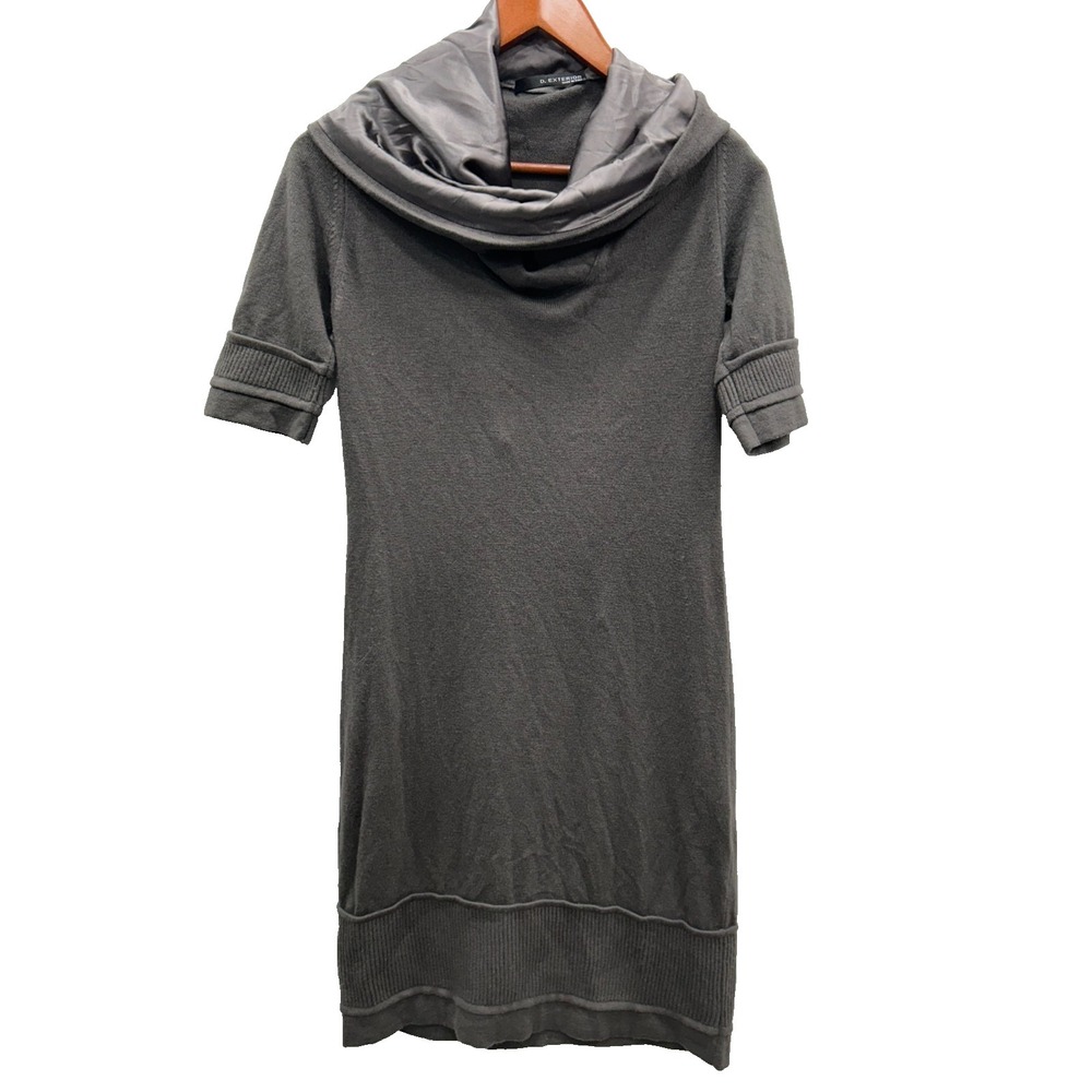D.Exterior Italian Knit Dress Gray Cashmere Silk Merino Wool Cowl Neck Sz Small